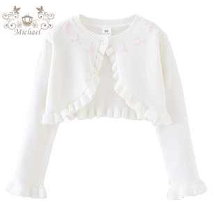 女童针织开衫外套儿童斗篷披肩秋冬季宝宝短款礼服连衣裙韩版外搭