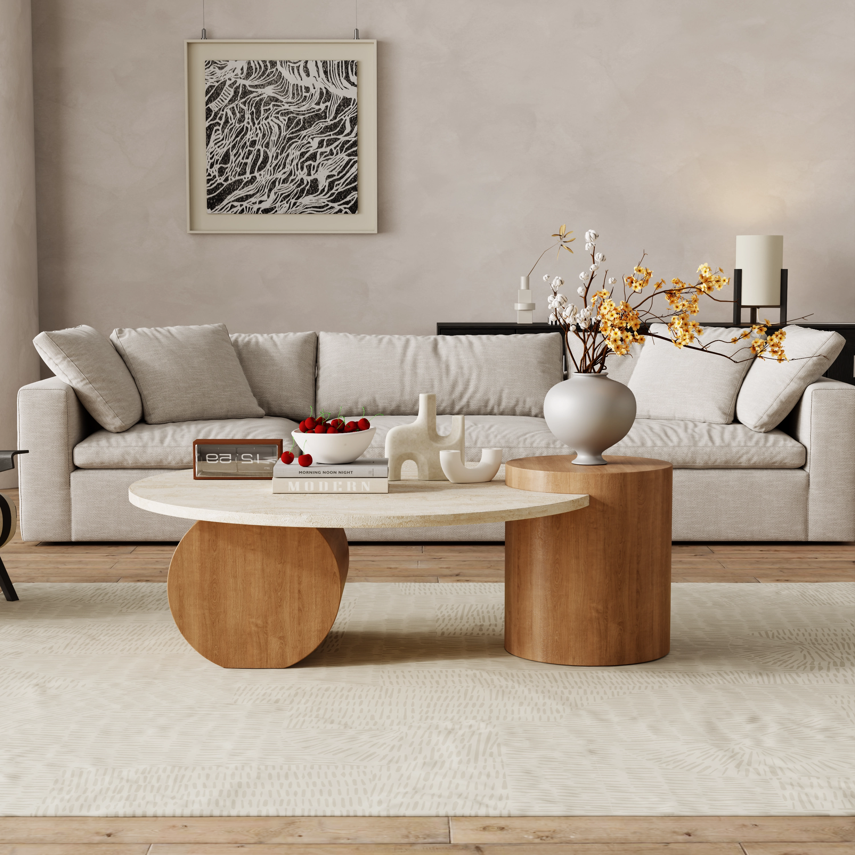 侘寂风洞石茶几客厅家用