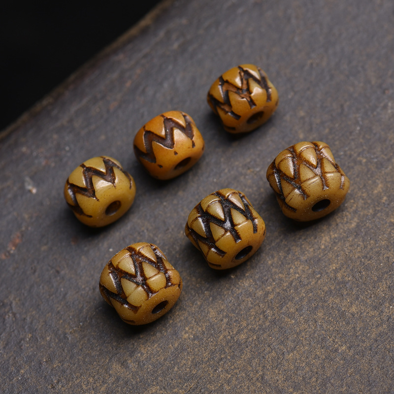 DIY半成品散珠腰珠隔珠藏传回流骨雕刻吞噬顶珠文玩佛珠配件饰品