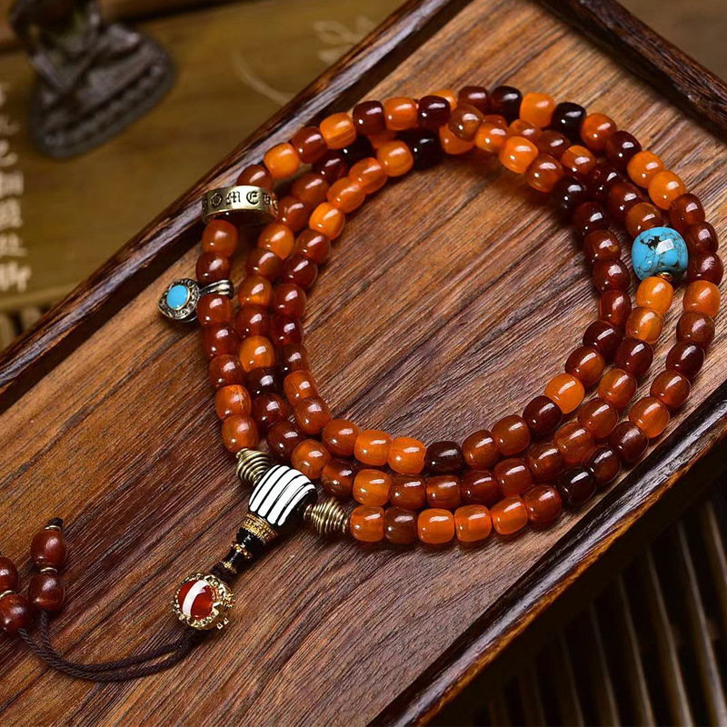 天然黄金甲山龟桶珠108颗佛珠