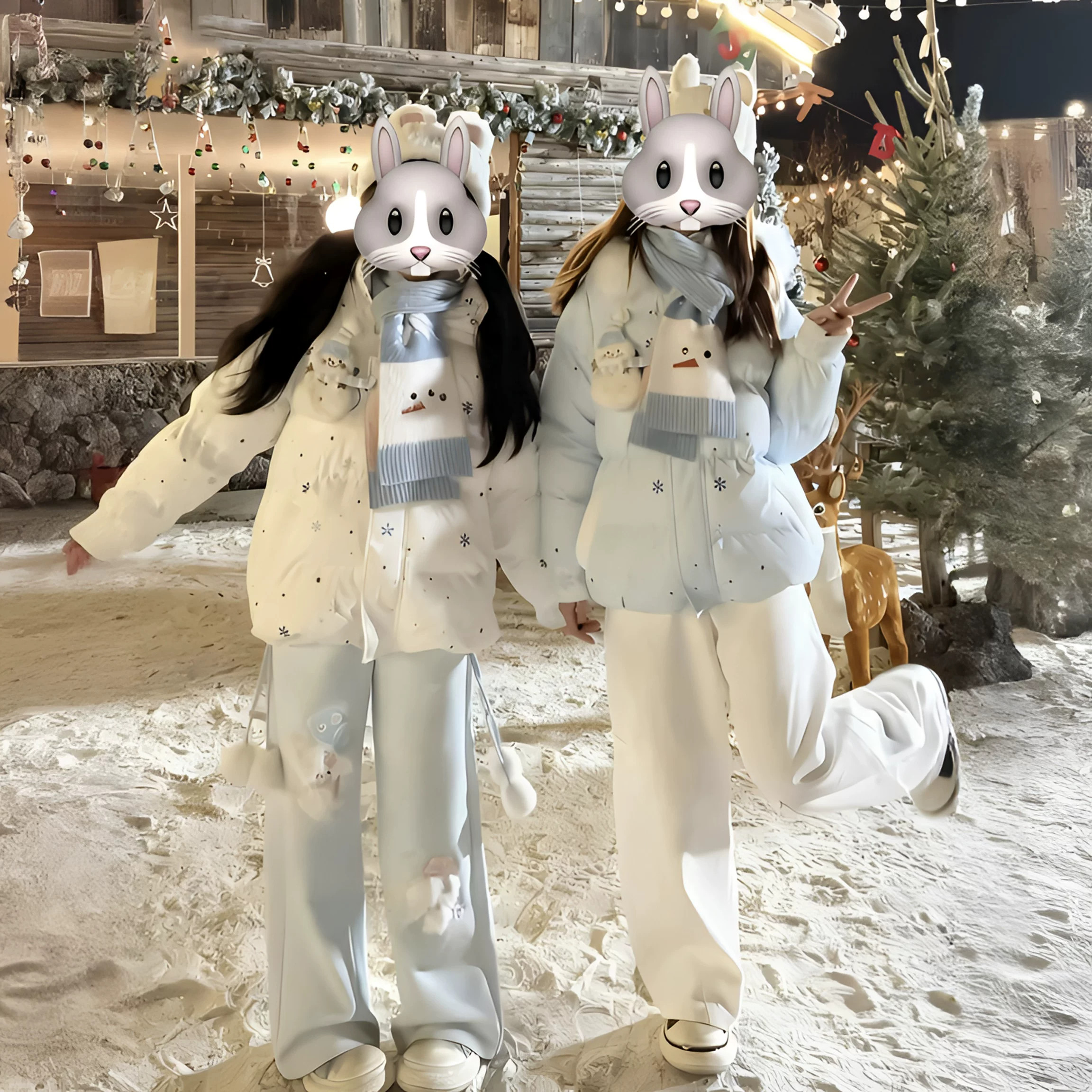 雪人魔术贴设计感羽绒棉服外套