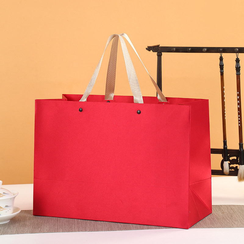 爆款高级感中国红色丝绸礼品袋茶叶手提袋送礼通用袋现货定制LOGO