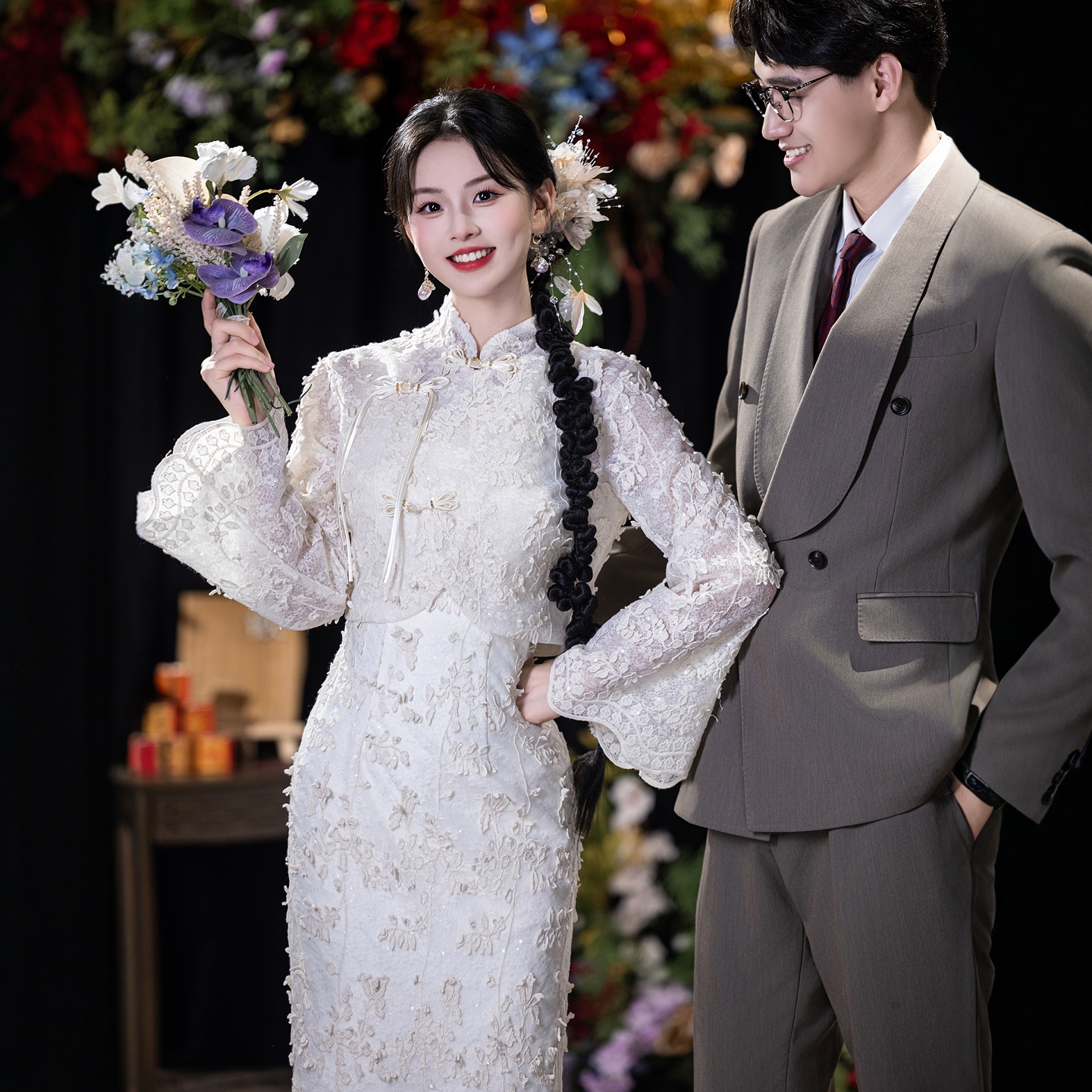 海棠记香槟色订婚旗袍新中式敬酒