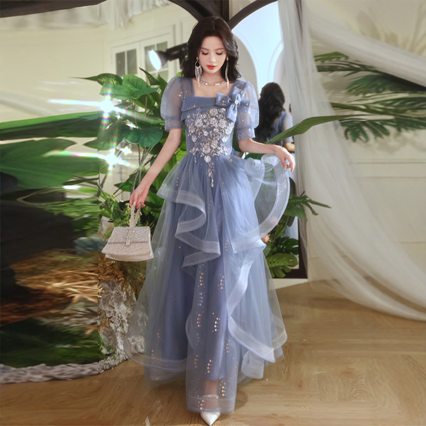 海棠记大码蓝晚礼服胖mm艺考订婚