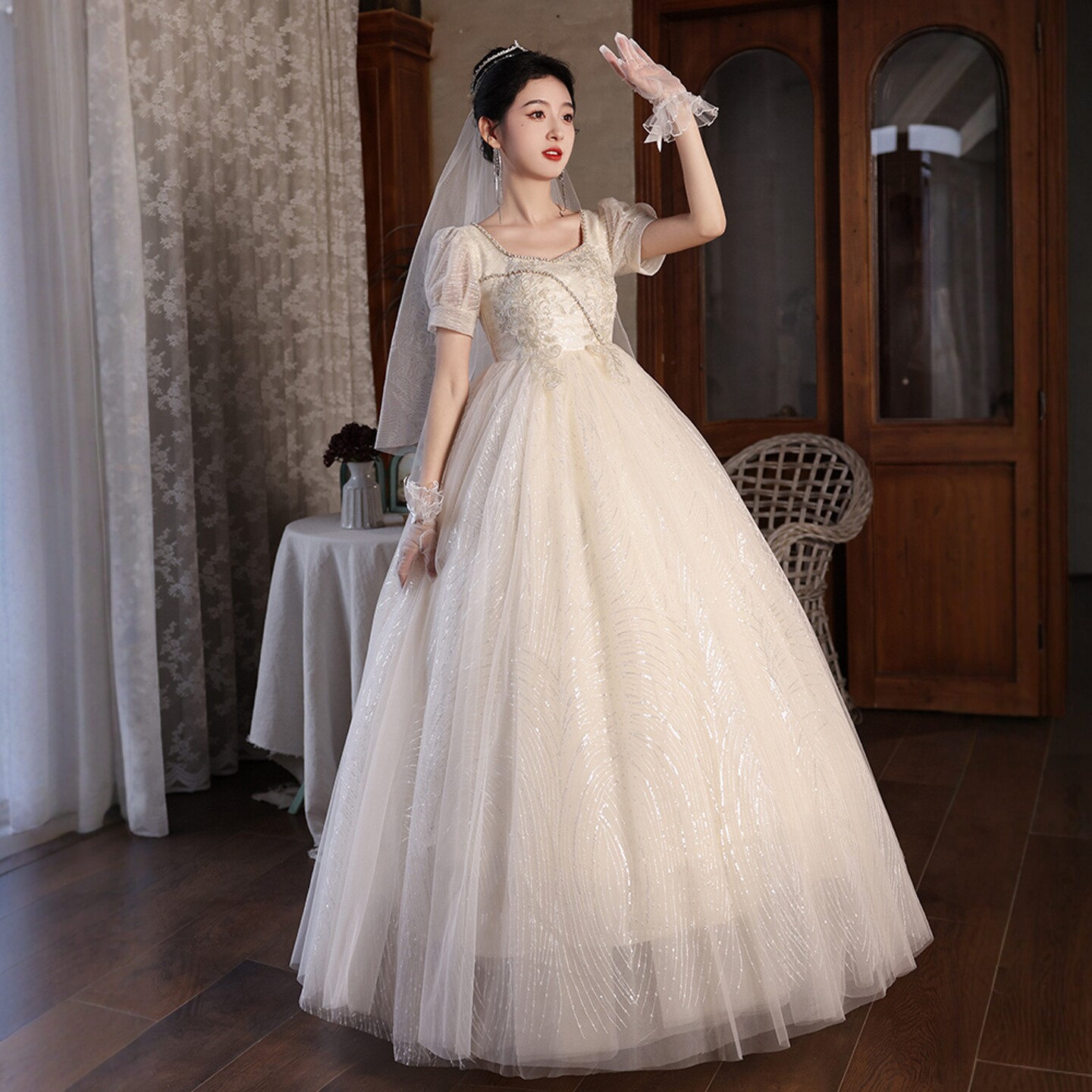 海棠记高腰主婚纱新娘新孕妇遮肚子高级质感出门轻纱齐地大码胖mm