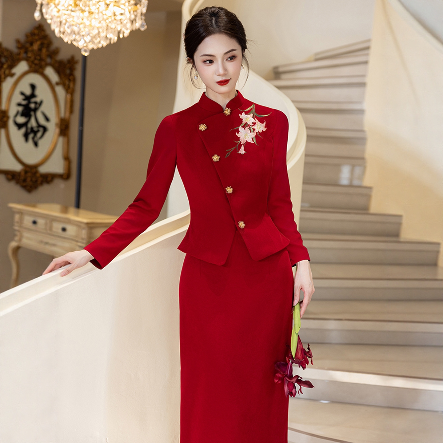 海棠记红色新娘订婚礼服裙敬酒服