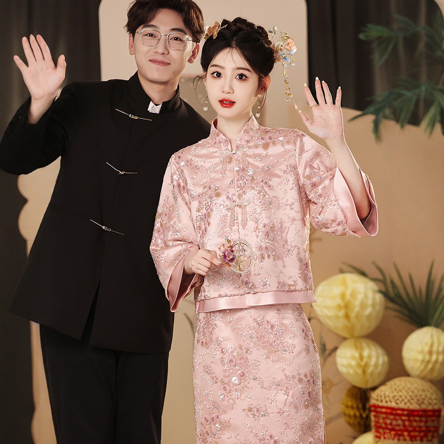 海棠记粉色新中式敬酒服新娘礼服