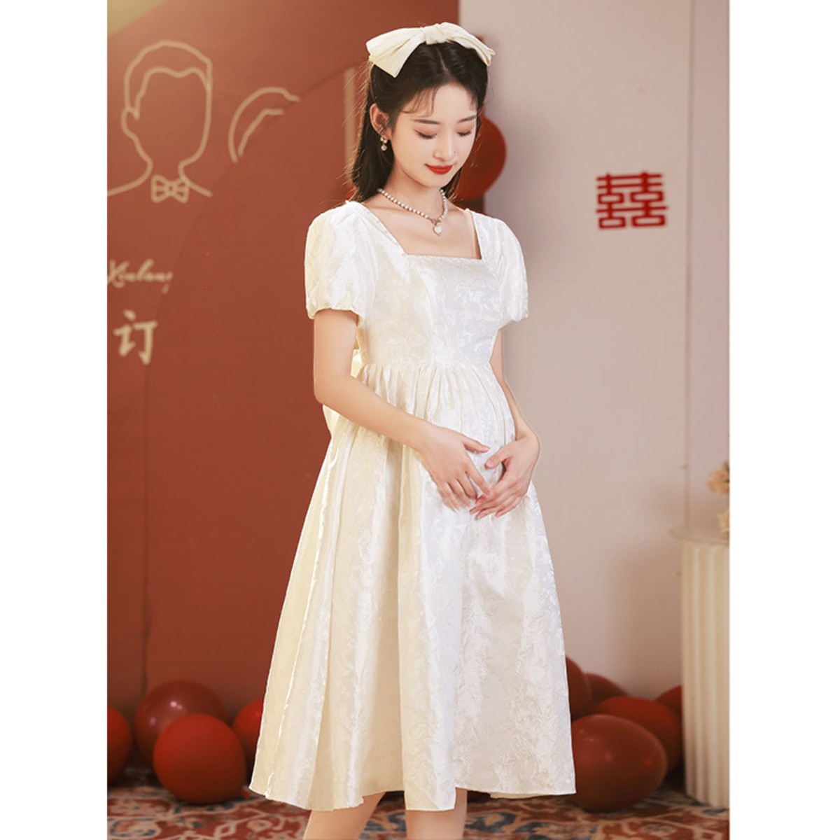 海棠记领证登记小晚礼服孕妇大码胖mm敬酒服白色订婚连衣裙在逃公
