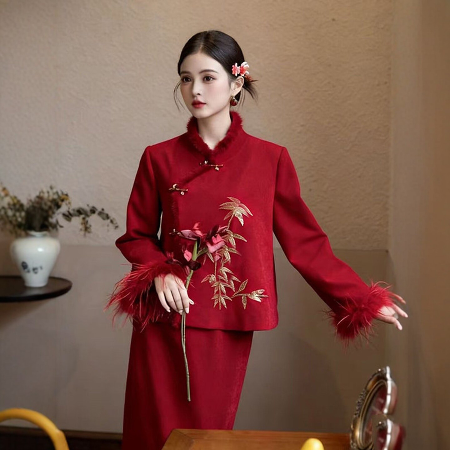 海棠记新中式红色敬酒服新娘新款秋冬订婚礼服女长袖回门答谢宴装