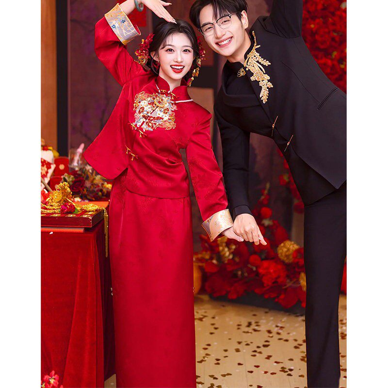 新中式敬酒服套装2026春季新款小个子两件套新娘订婚结婚礼服裙女