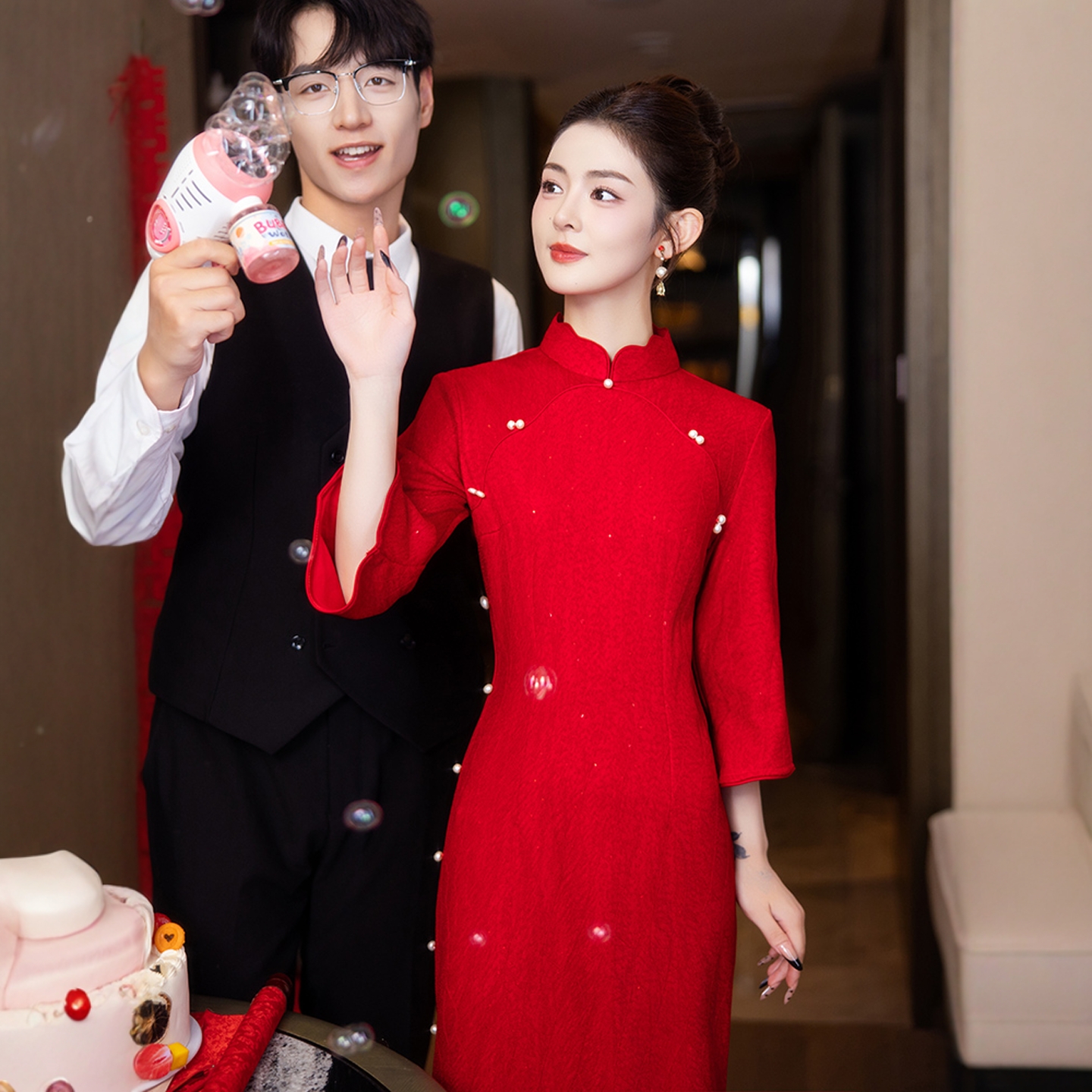 海棠记结婚旗袍敬酒服订婚中式红