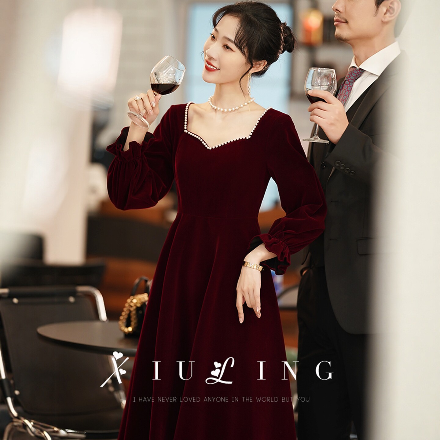 海棠记孕妇新娘敬酒服遮肚大码胖mm酒红色订婚礼服回门平时可穿女