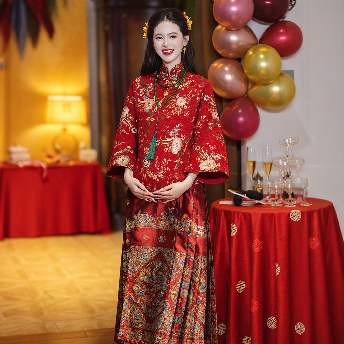 海棠记中式孕妇敬酒服马面裙套装