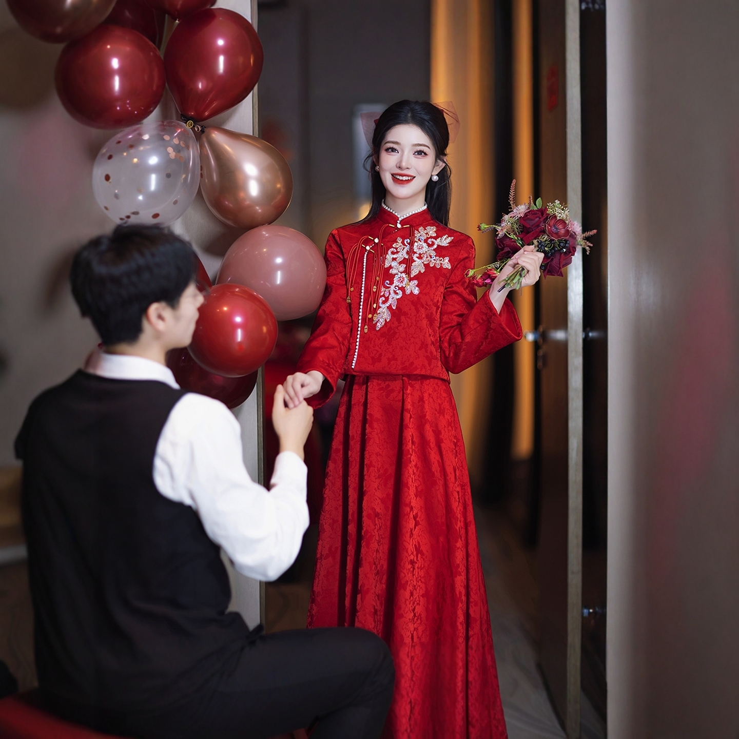 海棠记红旗袍敬酒服结婚新娘便装