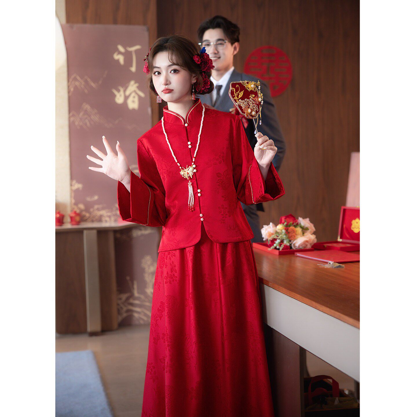 新中式孕妇敬酒服旗袍2026新款高端新娘订婚礼服回门套装女晨袍冬