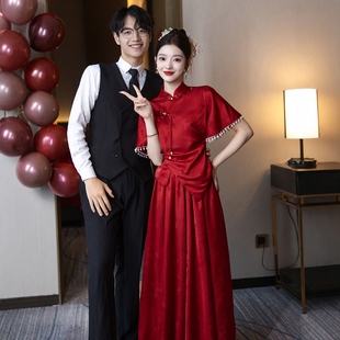 海棠记新中式旗袍敬酒服新娘孕妇红色套装大码胖mm回门礼服裙遮肚