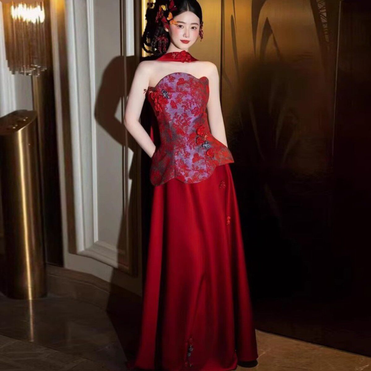 海棠记红色抹胸晨袍女新娘新中式国风轻奢小众订婚礼服高级感结婚