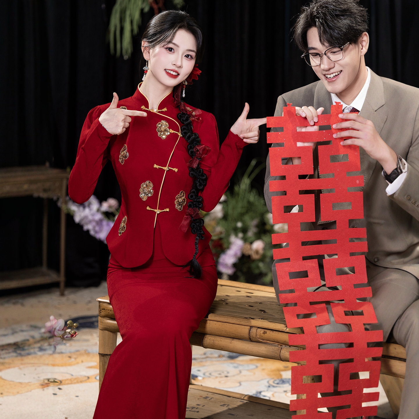 海棠记红色旗袍敬酒服新娘新秋冬