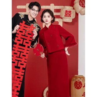 新中式新娘订婚礼服冬季两件套敬酒服结婚出阁回门答谢宴当天便装