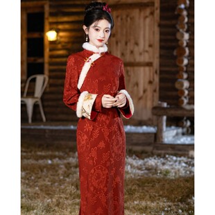 红色旗袍2026新款冬装加绒加厚敬酒服新娘新中式过年拜年新年战袍
