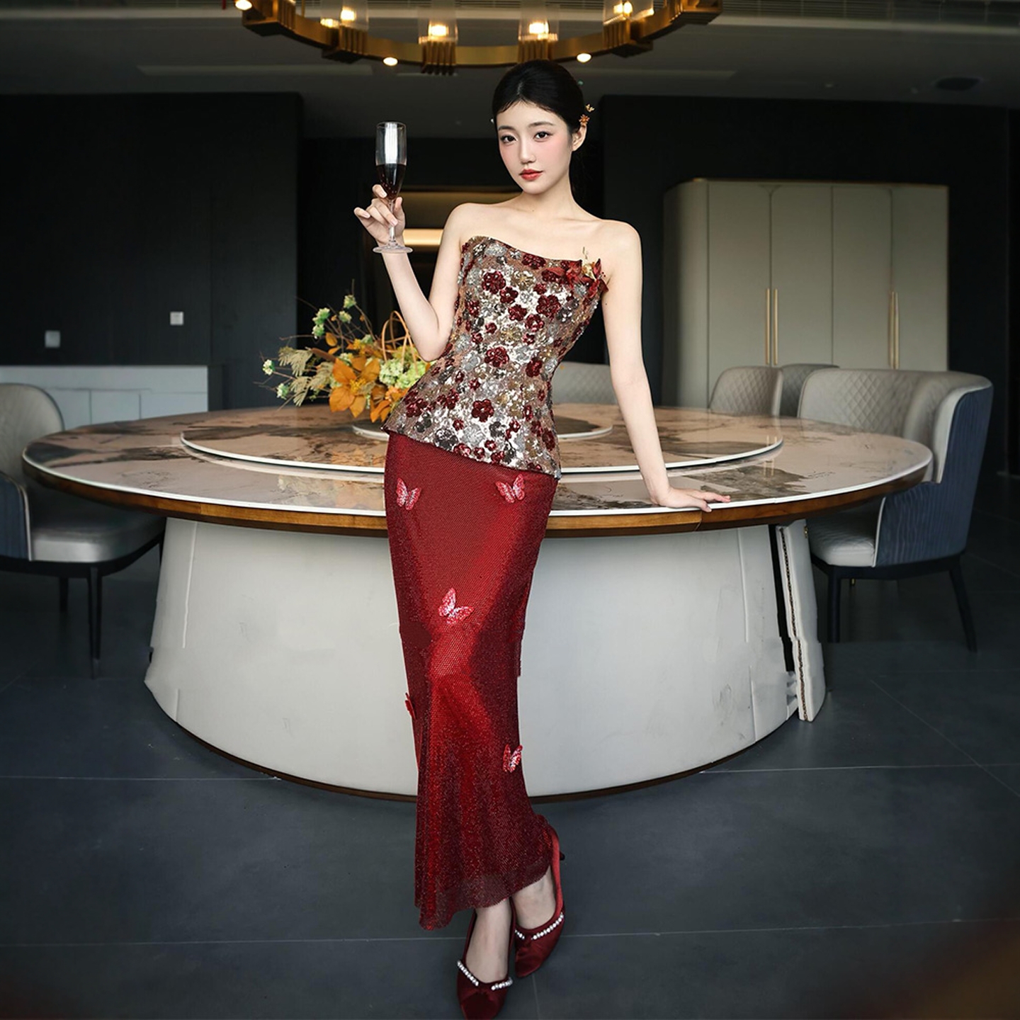 海棠记晨袍女新娘气质订婚礼服裙