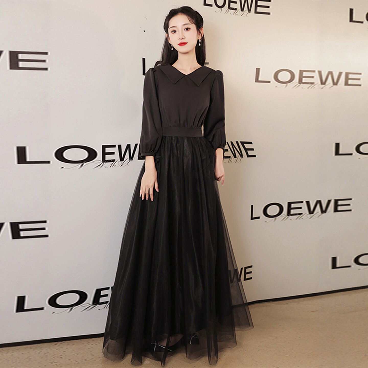 海棠记黑色晚礼服大码胖mm名媛宴会气质显瘦合唱演出服主持连衣裙