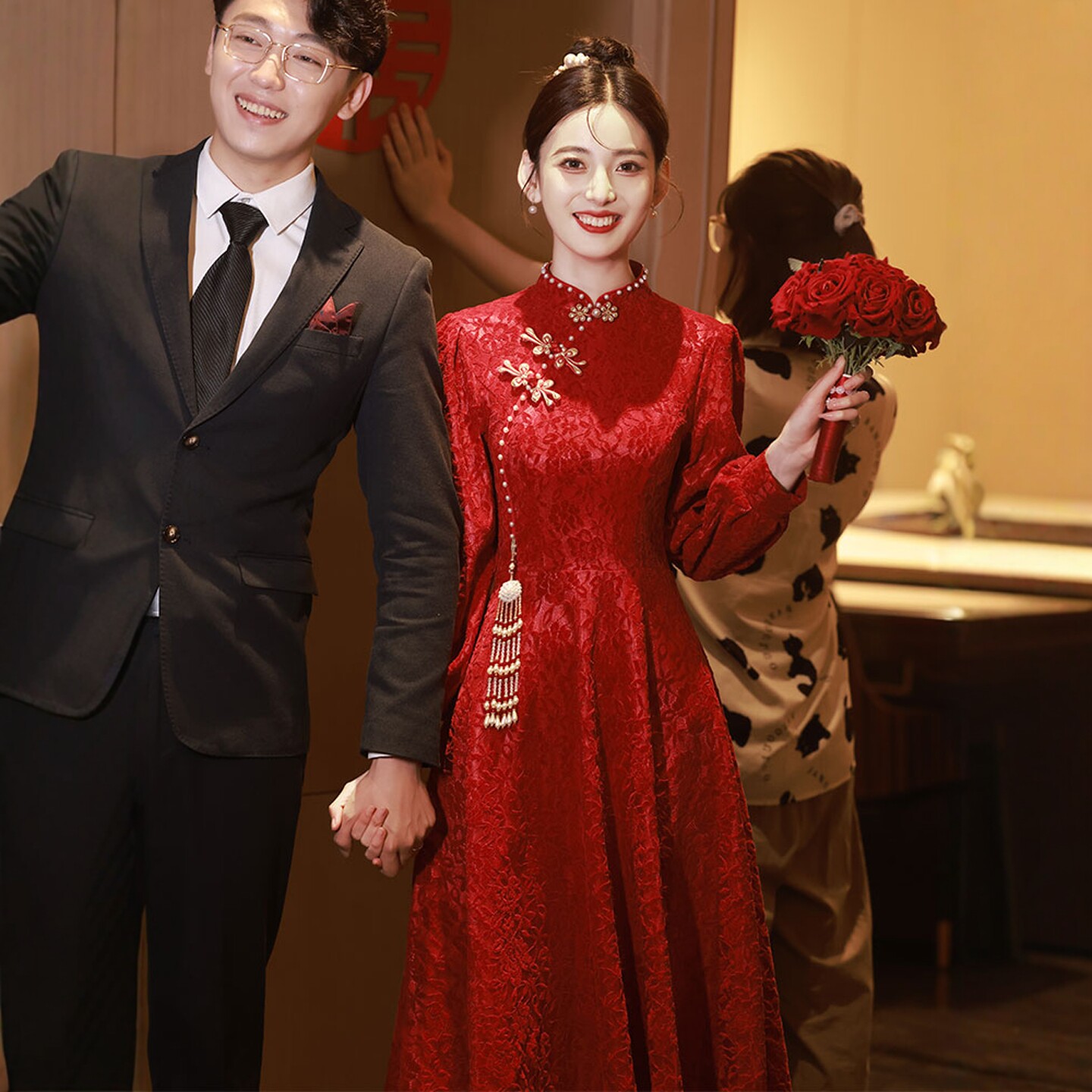 海棠记新中式敬酒服2025新娘旗袍红色蕾丝订婚礼服回门便装女春夏