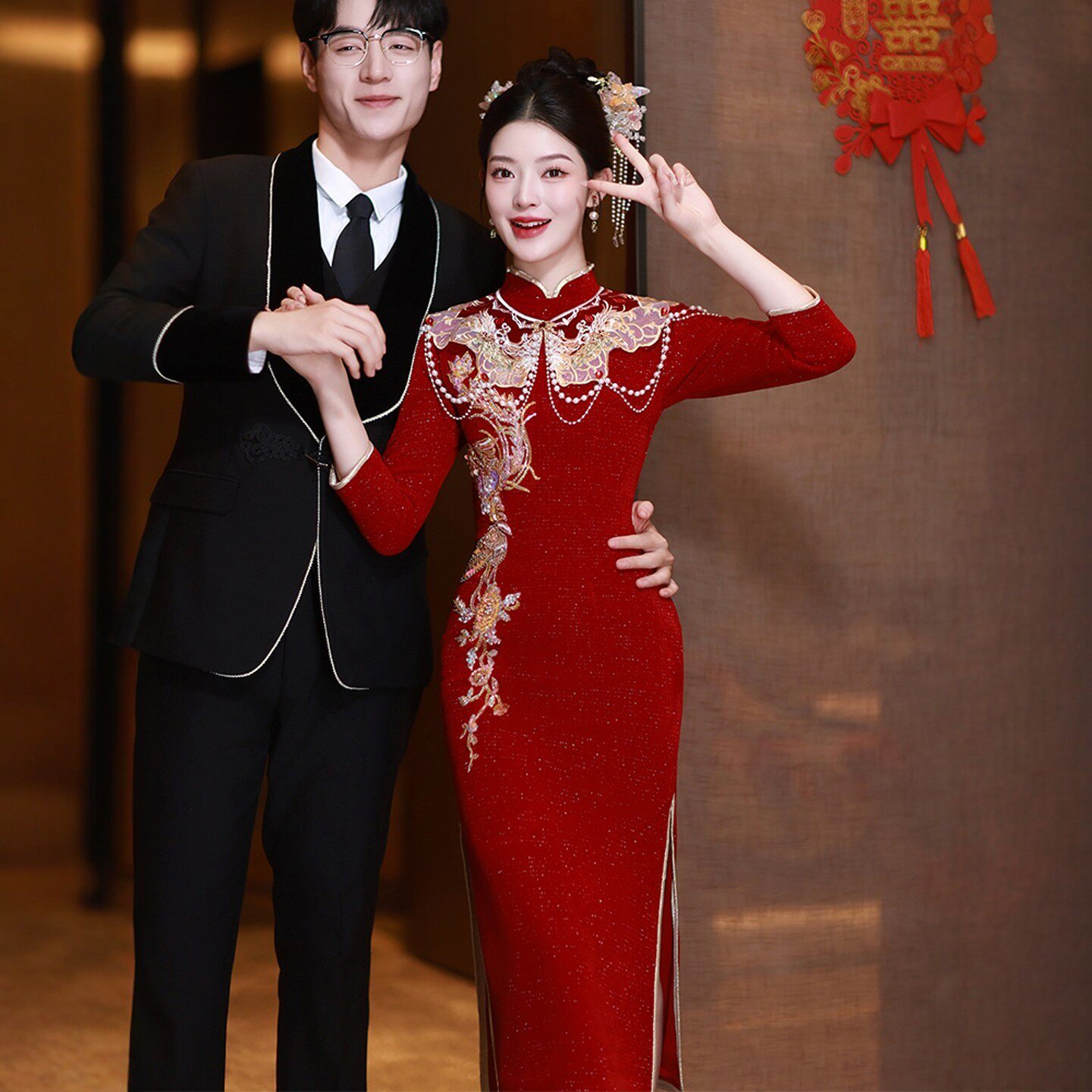 海棠记旗袍敬酒服新娘小个子订婚礼服裙红色新中式结婚当天装刺绣