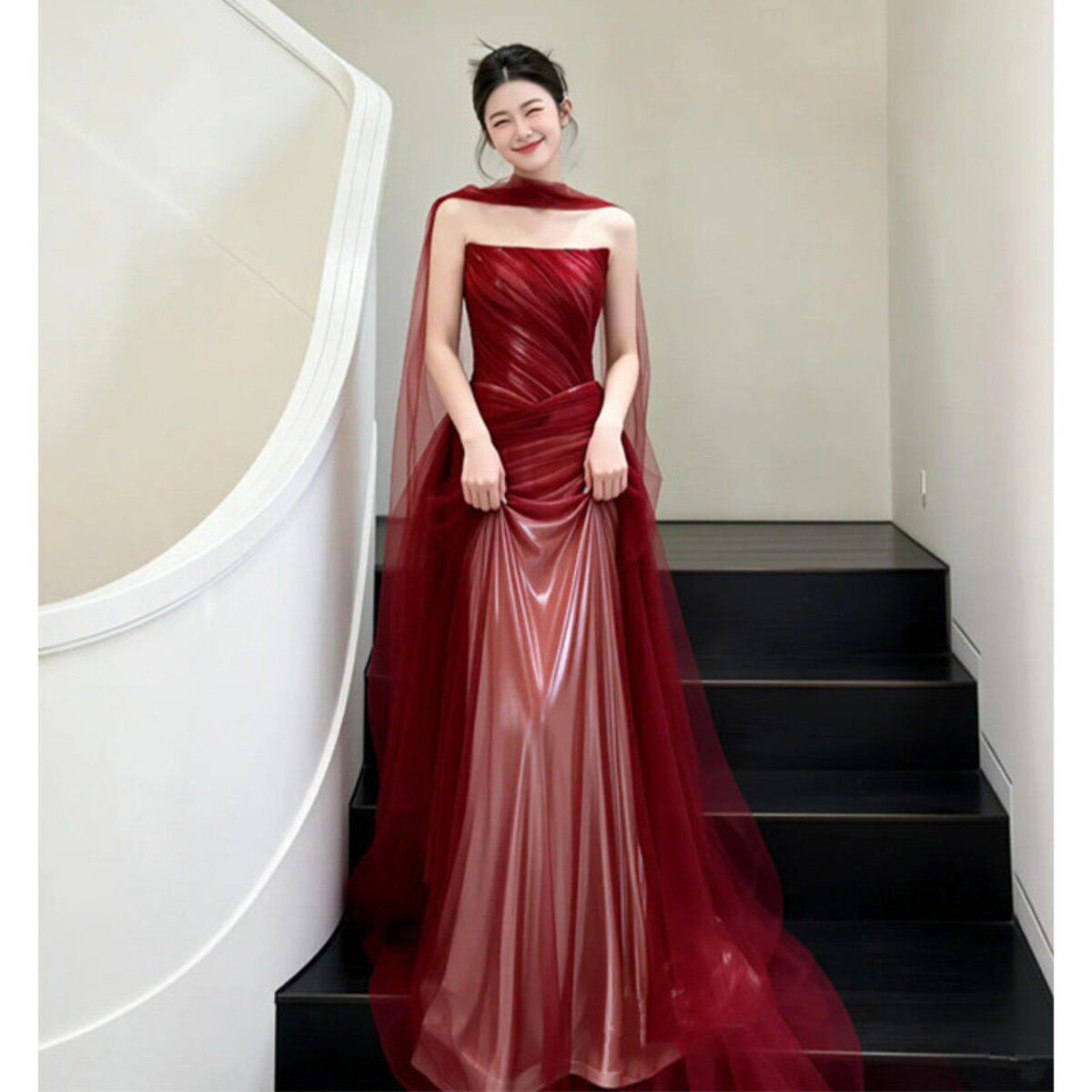 晚礼服女2026新款酒红色敬酒服晨袍新娘高级感鱼尾显瘦订婚礼服裙