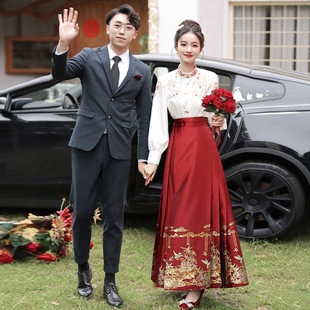 海棠记马面裙婚服小个子新中式 红 订婚礼裙平时可穿敬酒服新娘便装