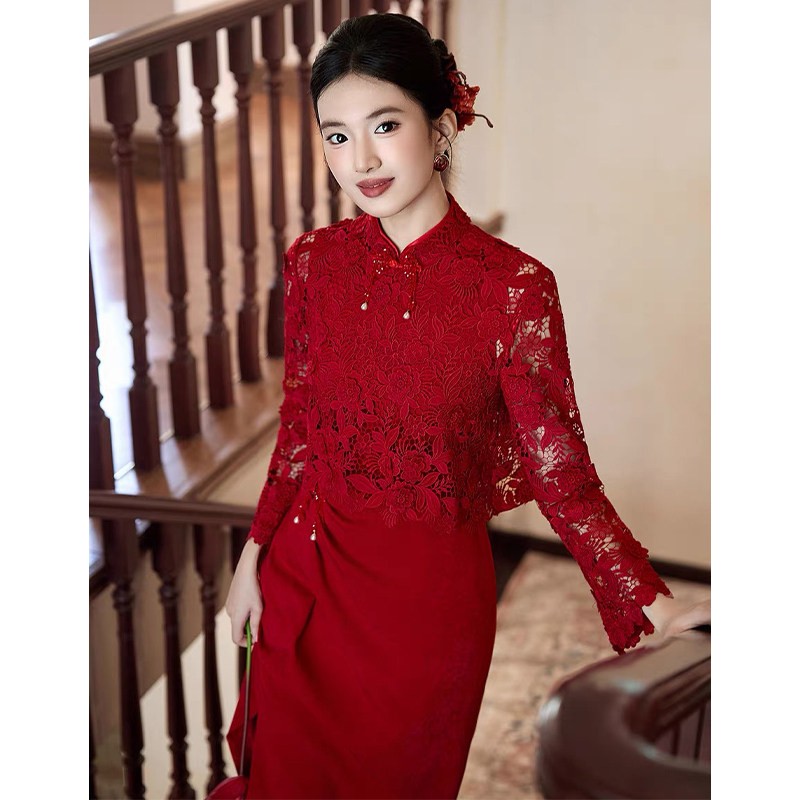 海棠记旗袍敬酒服新娘2026新款高级感新中式订婚礼服敬酒服长袖结