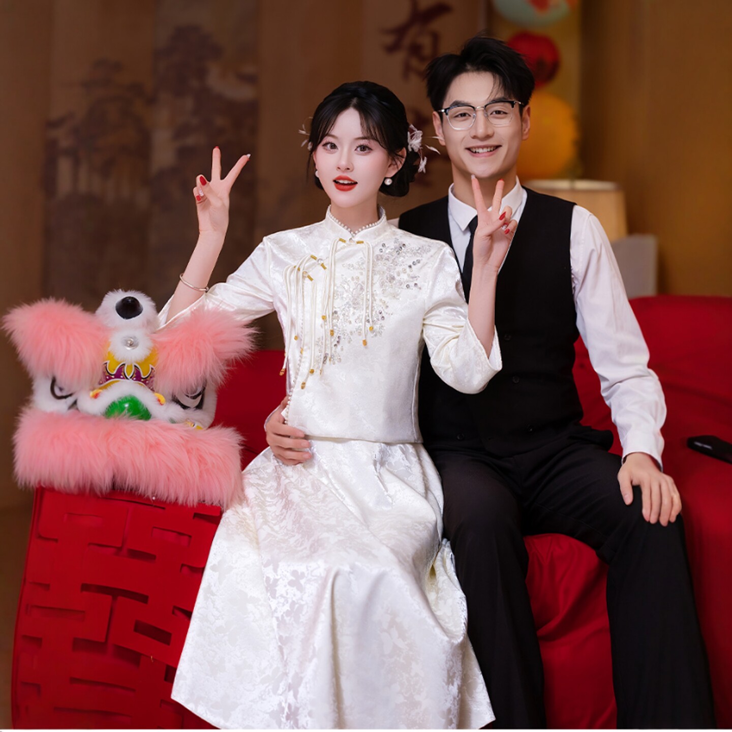 海棠记新中式旗袍敬酒服新娘晨袍女大码胖mm订婚礼服孕妇结婚套装