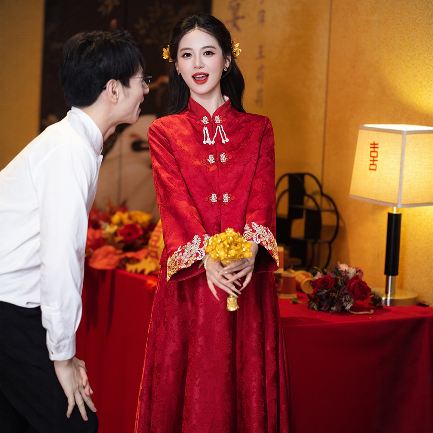 海棠记孕妇旗袍敬酒服新娘红秀禾