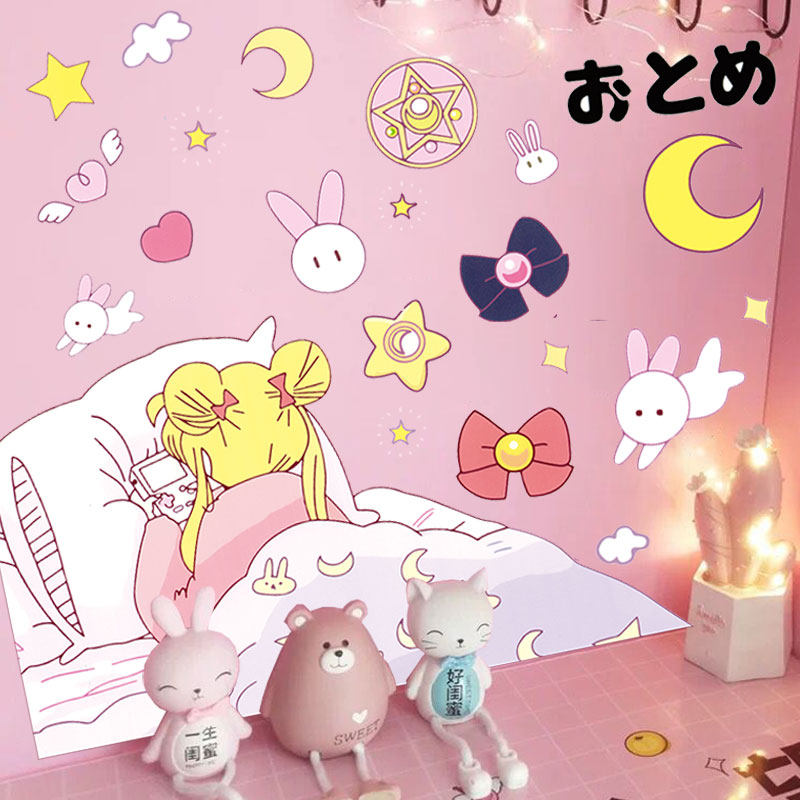 元气美少女可爱贴纸  女生房间书桌卡通动漫网红墙贴画ins风墙纸,家居饰品,软装墙贴,淘宝优惠券,粉丝福利购,淘宝优惠卷