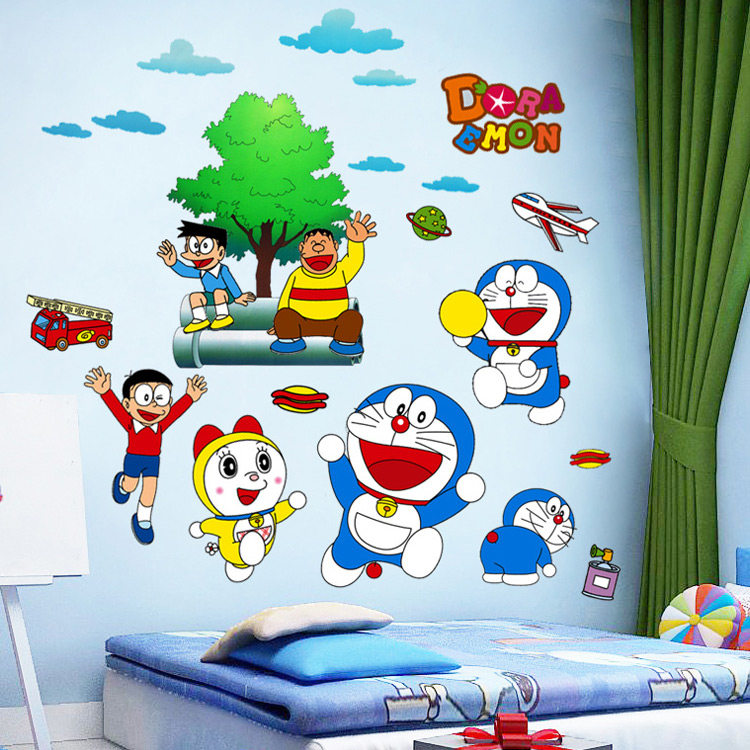机器猫卡通墙贴卧室温馨床头墙画贴纸儿童房墙壁装饰自粘墙纸贴画,家居饰品,软装墙贴,淘宝优惠券,粉丝福利购,淘宝优惠卷