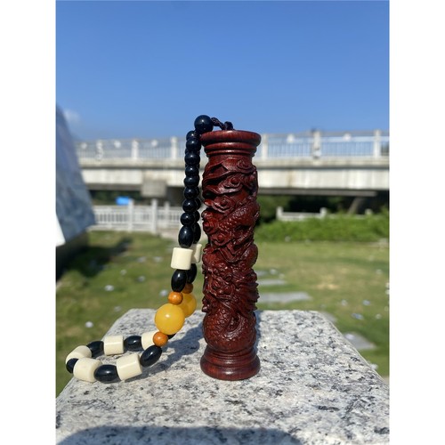 赞比亚血檀木盘龙柱手把件男士随身手上盘玩文玩车挂件