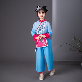 儿童古典舞采茶舞蹈演出服女童新款秧歌服乡村新颜群舞斗笠舞蹈服