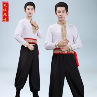 新款新疆舞蹈成人男士维吾尔族服装表演服俄罗斯族舞蹈少数民族服