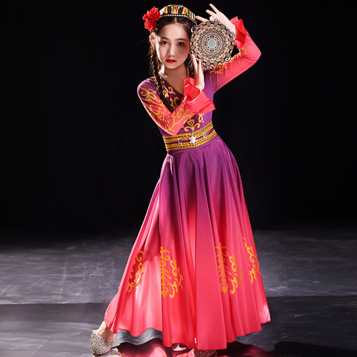 六一新疆舞蹈演出服儿童女童维吾尔族服饰维族裙维吾族古丽舞蹈服