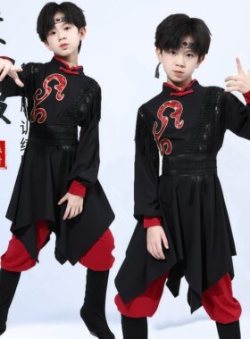 蒙古服族儿童演出服男少数民族服装表演服蒙族舞蹈现代舞新款套装