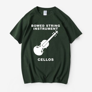 塞洛斯弓弦大提琴演出服乐器爱好T恤cello印花纯棉短袖衫男女同款