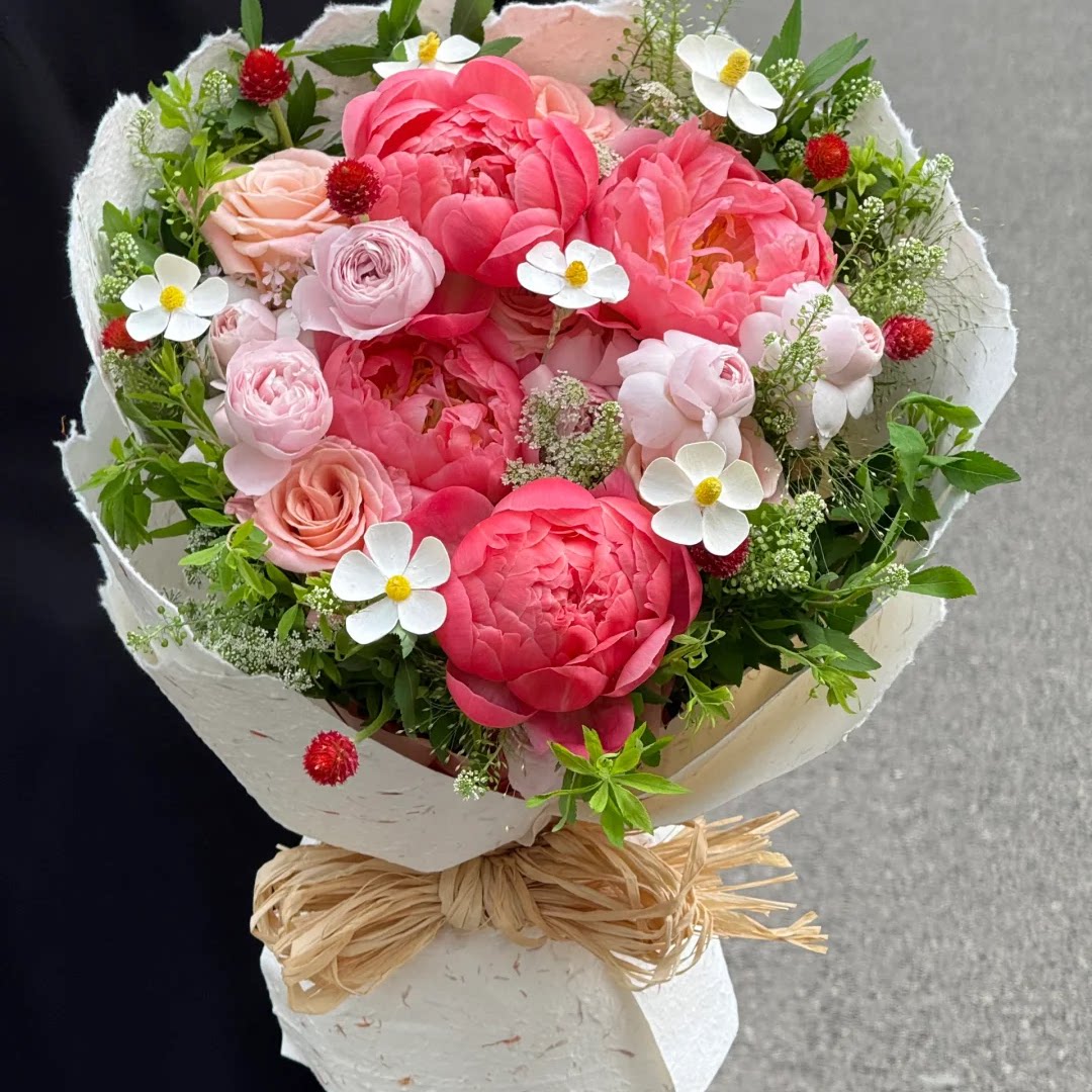 沙拉芍药鲜花北京送花天津牡丹花束送妈妈落日珊瑚送女友闪购同城
