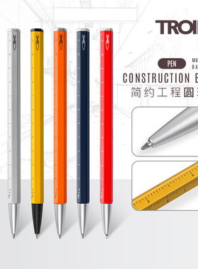 德国TROIKA拓意卡工程圆珠笔刻度尺六角铝制笔杆1.0mm黑色油墨