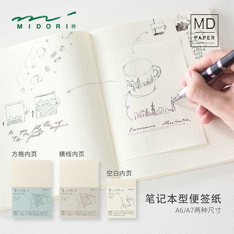 MIDORI MD系列可撕空白格纹横线内页随身记录便签记事簿