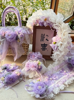 原创大花手作紫色花窗儿童重工洛丽塔发饰配饰bnt手袖发带发夹
