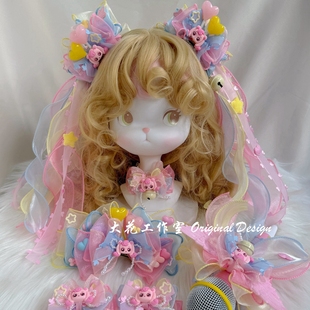 大花手作彩虹萌可原创洛丽塔发饰发夹话筒打歌服配饰