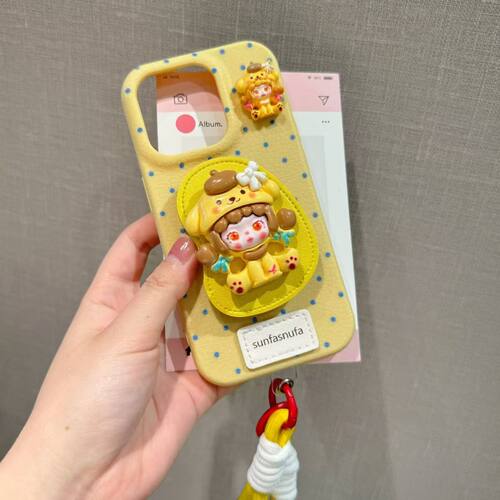 小红书爆款新款皮革支架适用苹果16Promax手机壳iPhone15Plus手绳14/13/12Promax女11/16Pro/14plus皮纹13Pro