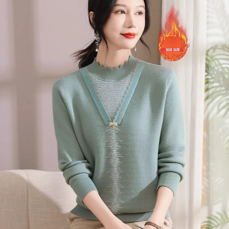 新款妈妈冬装加绒加厚打底衫