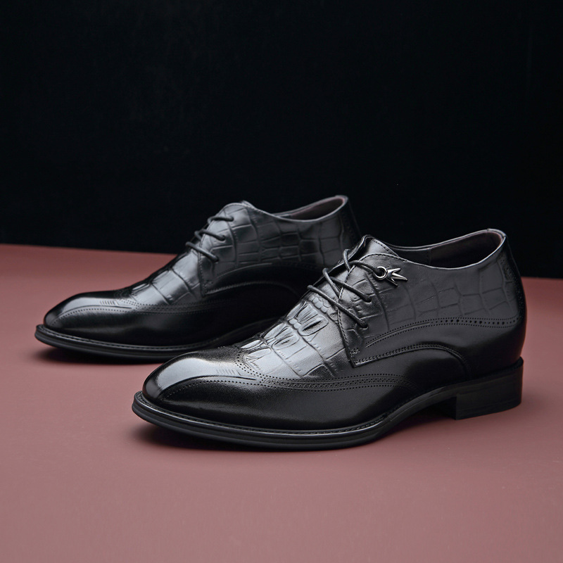 皮鞋男正装商务内增高6.5CM真皮