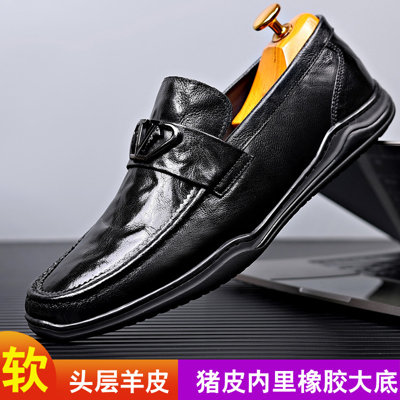 头层羊皮新款透气豆豆鞋一脚蹬英